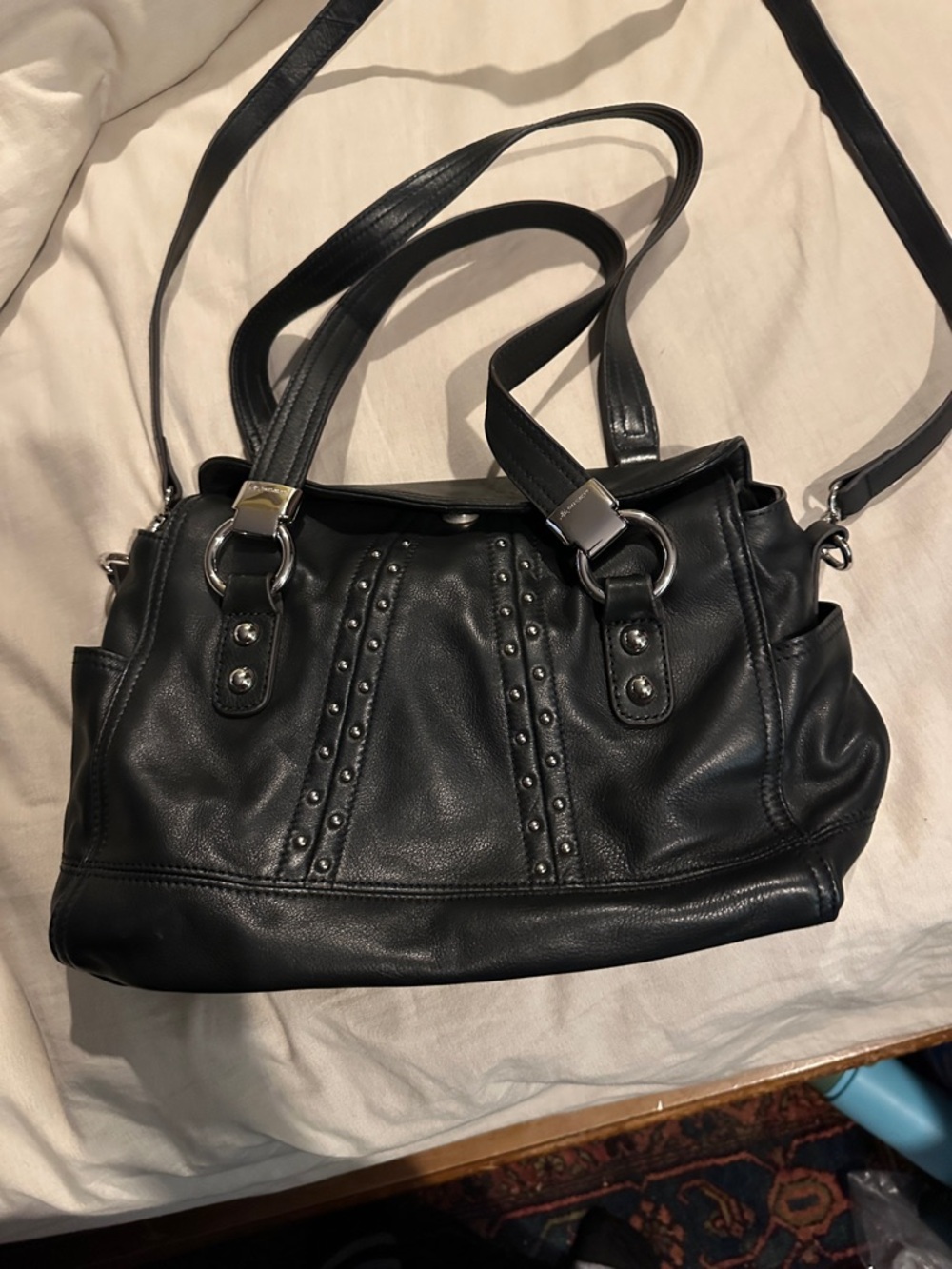b. makowsky Black Studded Leather Shoulder Bag